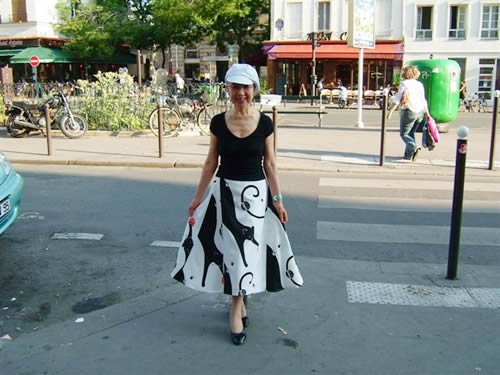 猫柄のシルックの長じゅばん地で作ったスカート